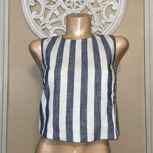JOA Anthropologie womens blouse small 4 6 top open back blue cream stripe nwt